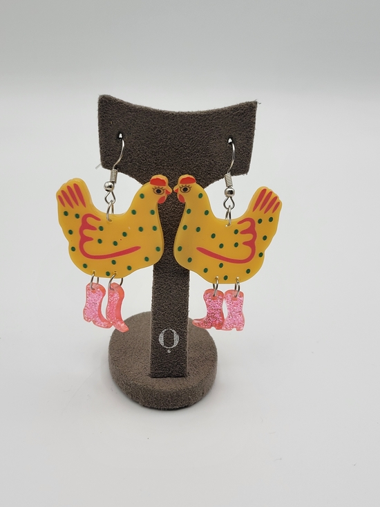 Source Unknown Jewelry - Funny Funky Yellow pink Glitter Chicken Dangle earrings